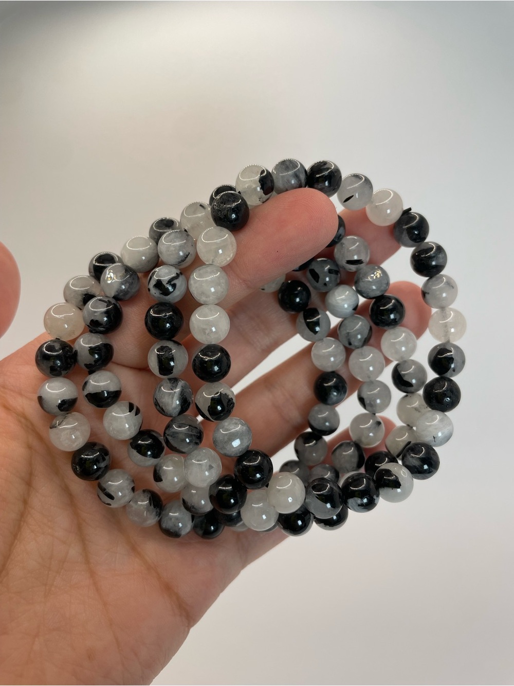 ONE Tourmaline in Quartz Beaded Stretch Bracelet - 8mm (0156)